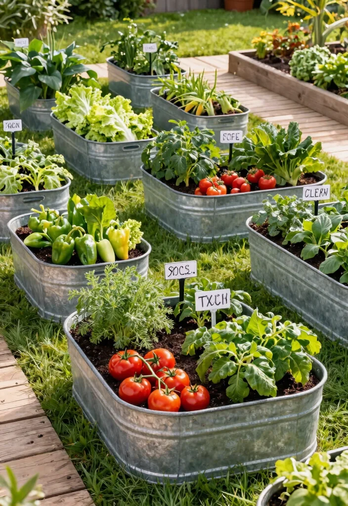 14 Galvanized Tub Planter Ideas That Drain Properly and Don't Rust Out - 7. Stylish Vegetable Garden 1