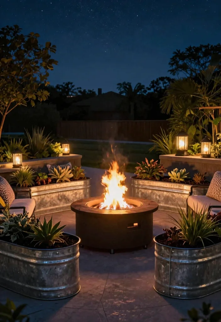 14 Galvanized Tub Planter Ideas That Drain Properly and Don't Rust Out - 9. Unique Fire Pit Surround 1