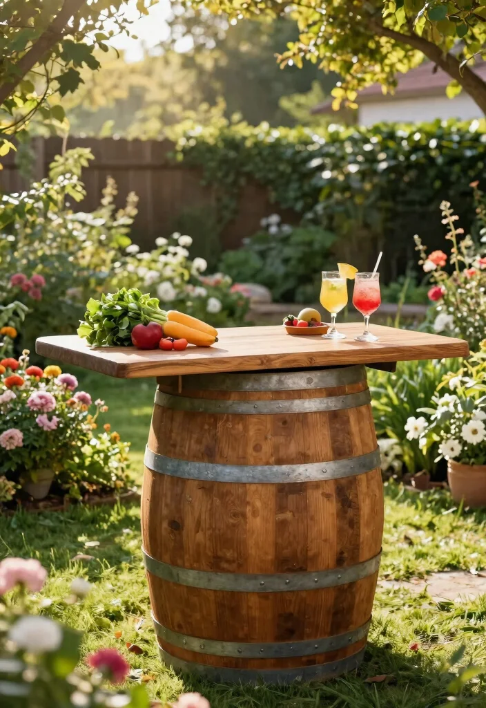 14 Outdoor Kitchen Island Concepts on a Budget Without Plumbing - 10. Upcycled Barrel Bar 1