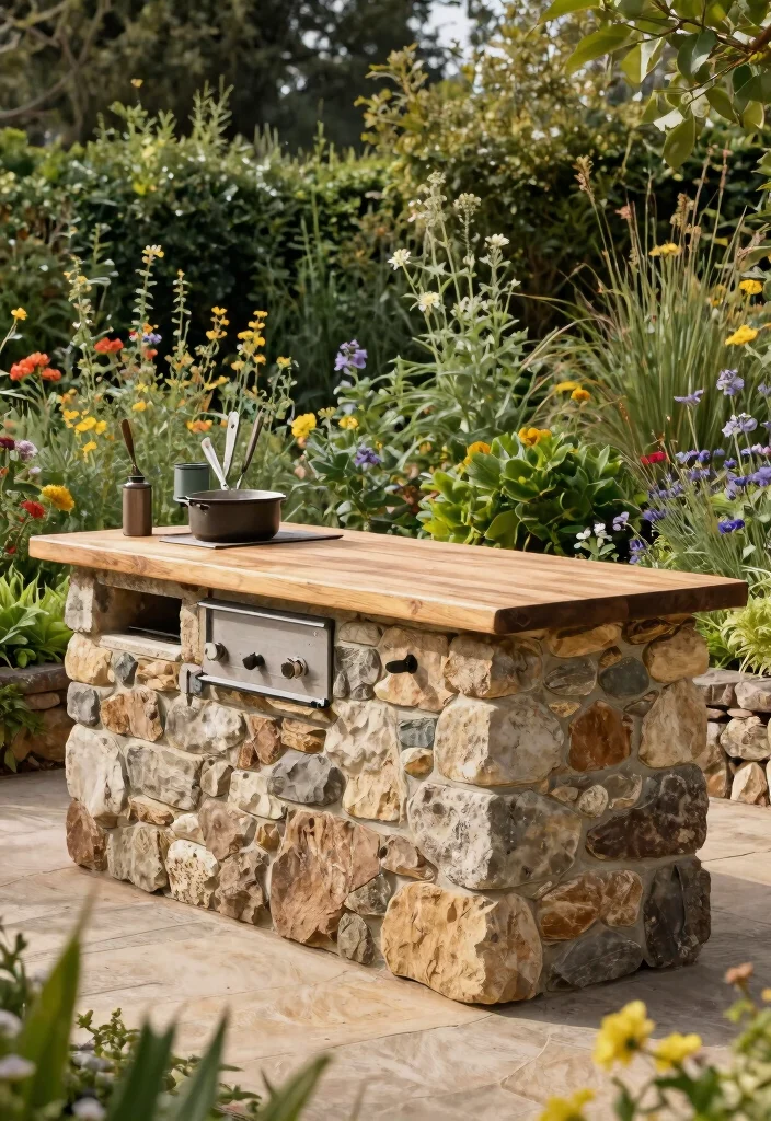 14 Outdoor Kitchen Island Concepts on a Budget Without Plumbing - 11. Rustic Stone Island 1