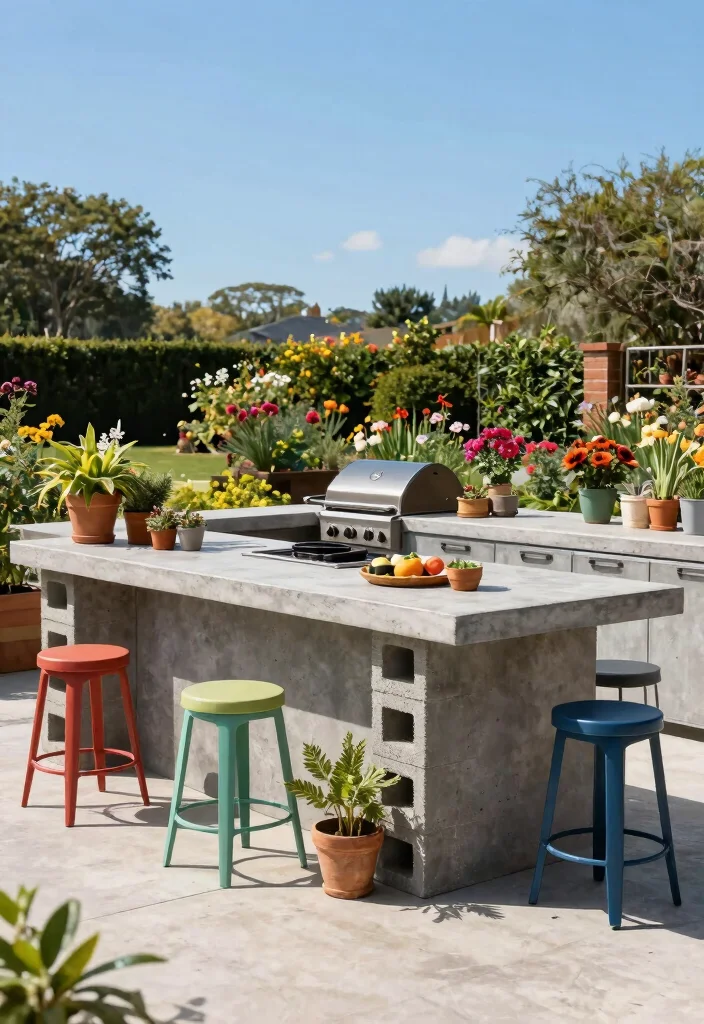 14 Outdoor Kitchen Island Concepts on a Budget Without Plumbing - 2. Concrete Countertop Charm 1