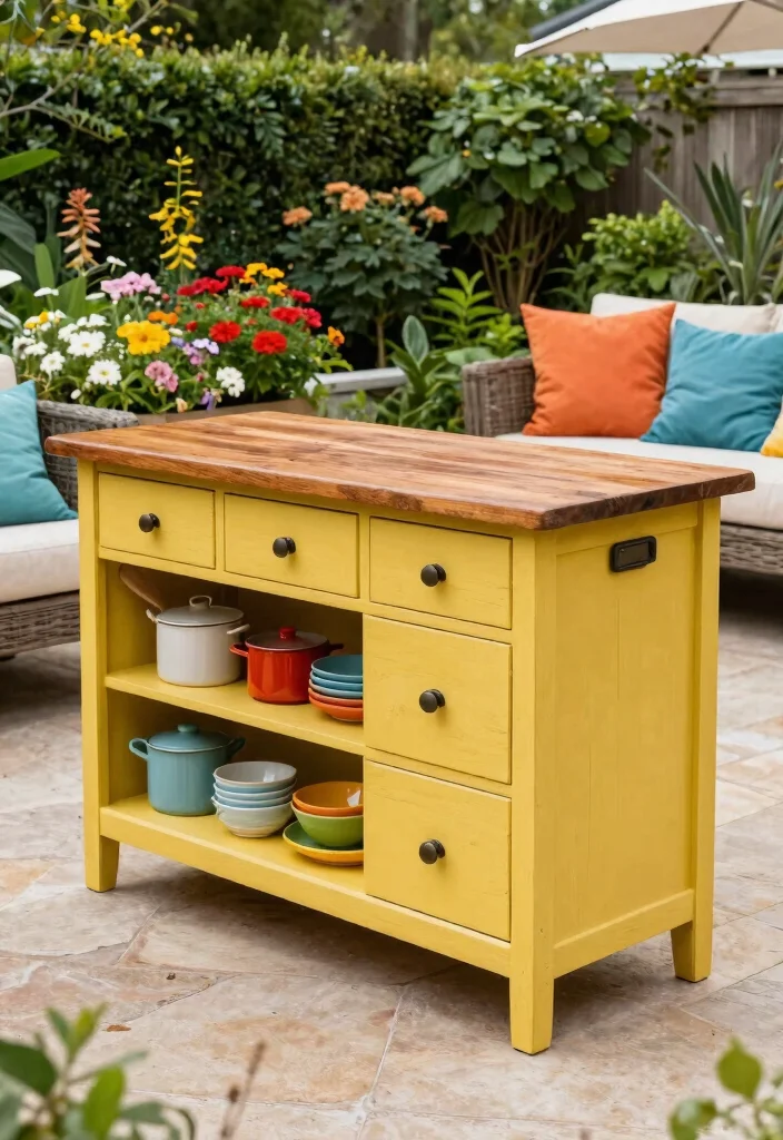 14 Outdoor Kitchen Island Concepts on a Budget Without Plumbing - 3. Repurposed Furniture 1