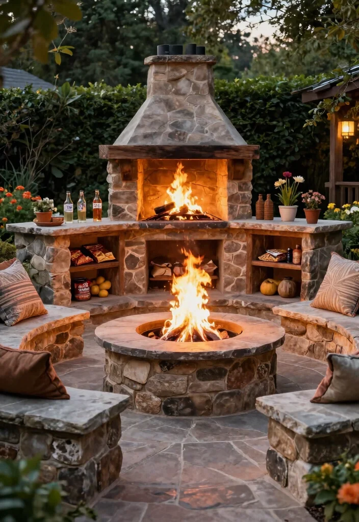14 Outdoor Kitchen Island Concepts on a Budget Without Plumbing - 5. Fire Pit Island 1