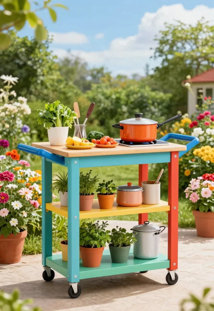 14 Outdoor Kitchen Island Concepts on a Budget Without Plumbing - 6. Garden Cart Island 1