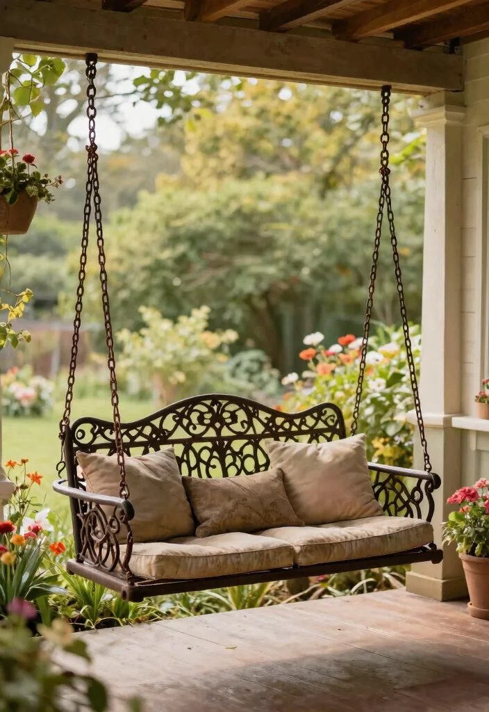 14 Porch Swing Ideas That Support Two Adults and Last Through Weather - 12. Vintage Iron Chain Swing 1
