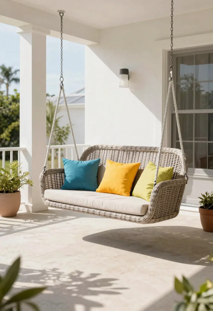 14 Porch Swing Ideas That Support Two Adults and Last Through Weather - 4. Contemporary Resin Wicker Swing 1