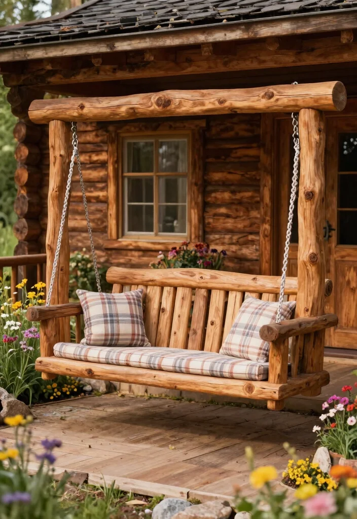 14 Porch Swing Ideas That Support Two Adults and Last Through Weather - 5. Rustic Log Swing 1