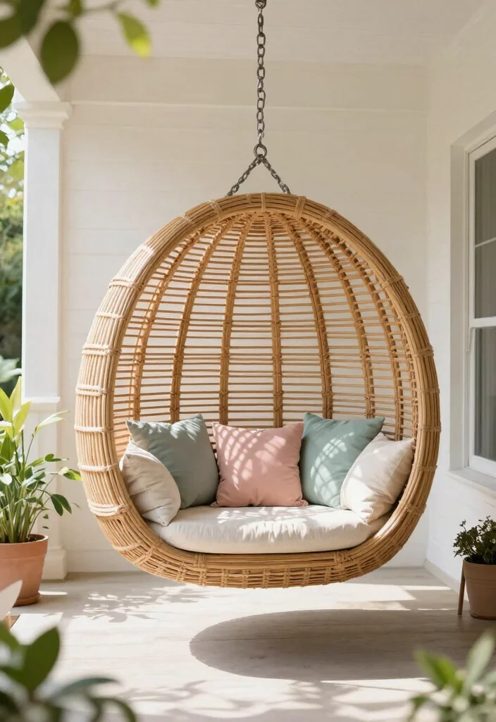 14 Porch Swing Ideas That Support Two Adults and Last Through Weather - 7. Elegant Rattan Swing 1
