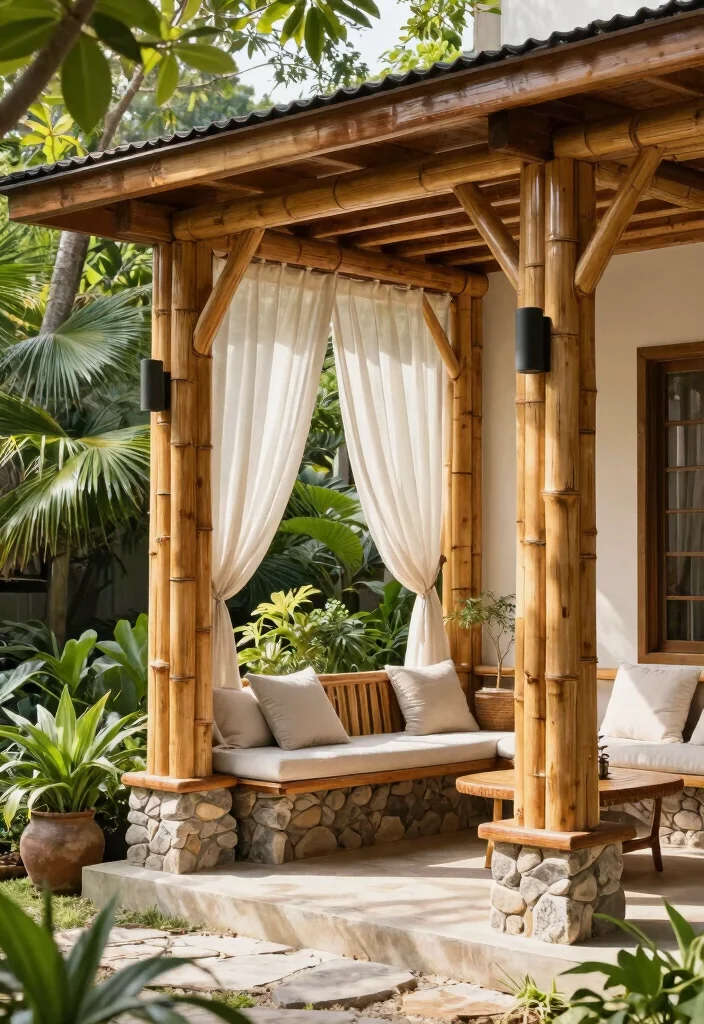 14 Wood Columns Porch Concepts That Support Weight and Look Classic - 11. Sustainable Bamboo Columns 1
