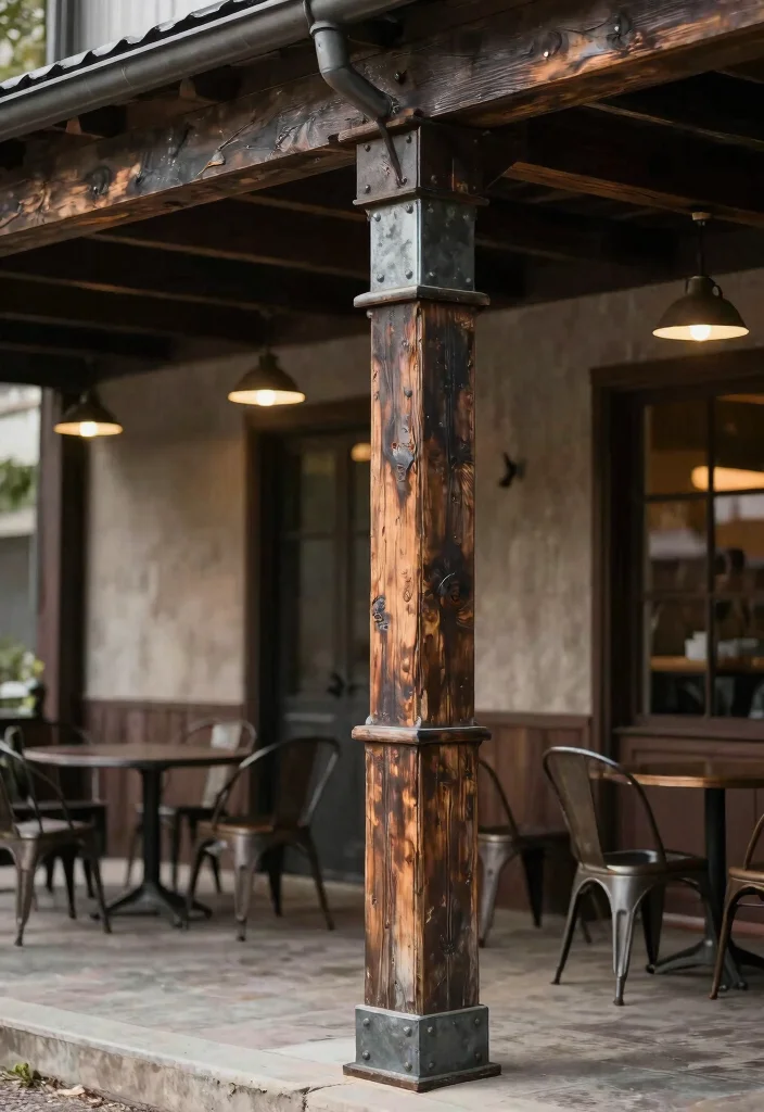 14 Wood Columns Porch Concepts That Support Weight and Look Classic - 13. Vintage Industrial Charm 1