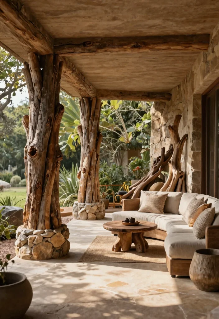 14 Wood Columns Porch Concepts That Support Weight and Look Classic - 14. Nature-Inspired Columns 1