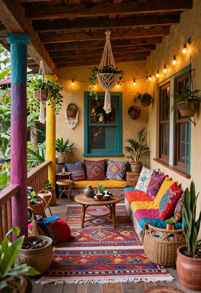 14 Wood Columns Porch Concepts That Support Weight and Look Classic - 5. Eclectic Bohemian 1