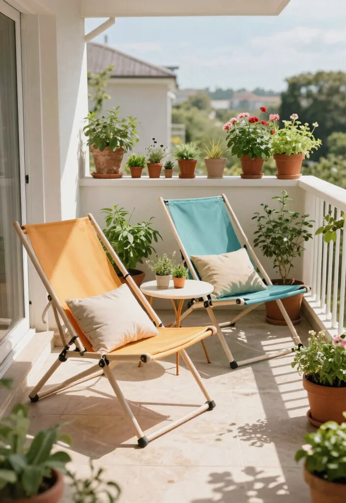 15 Balcony Chair Ideas for Small Spaces That Actually Fit Two People - 12. Canvas Sling Chairs 1