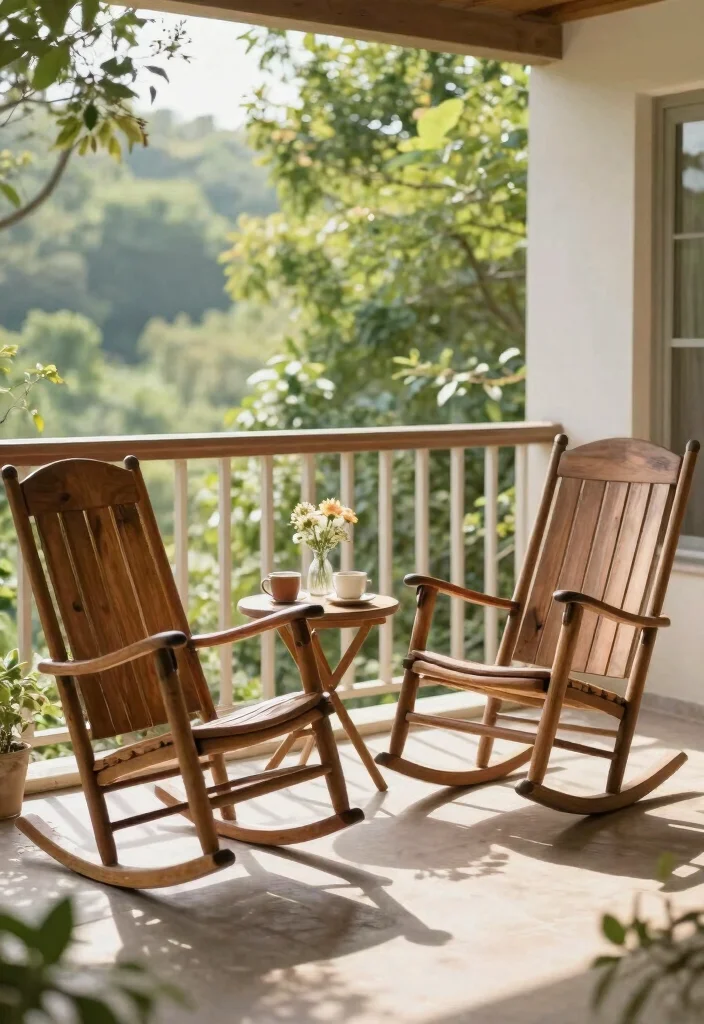 15 Balcony Chair Ideas for Small Spaces That Actually Fit Two People - 13. Garden Rocking Chairs 1