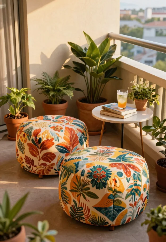 15 Balcony Chair Ideas for Small Spaces That Actually Fit Two People - 14. Compact Ottoman Chairs 1