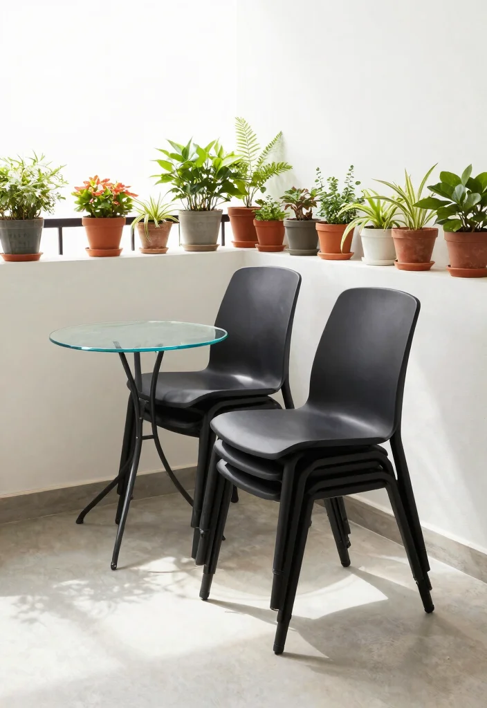 15 Balcony Chair Ideas for Small Spaces That Actually Fit Two People - 2. Stacking Chairs 1