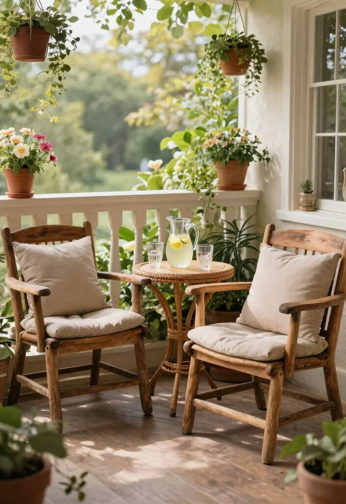 15 Balcony Chair Ideas for Small Spaces That Actually Fit Two People - 9. Rustic Wooden Chairs 1