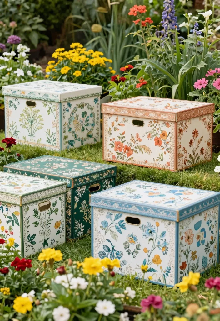 15 Bin Storage Ideas Outdoor That Keep Rain and Pests Out - 7. Decorative Garden Storage Boxes 1