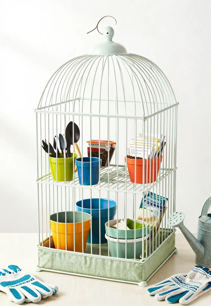 15 Bird Cage Planter Ideas That Turn Vintage Finds Into Decor - 12. Bird Cage as Decorative Storage 1