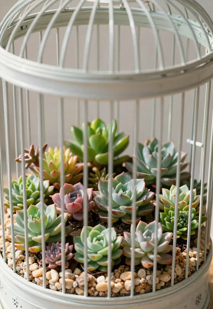 15 Bird Cage Planter Ideas That Turn Vintage Finds Into Decor - 2. Charming Succulent Display 1