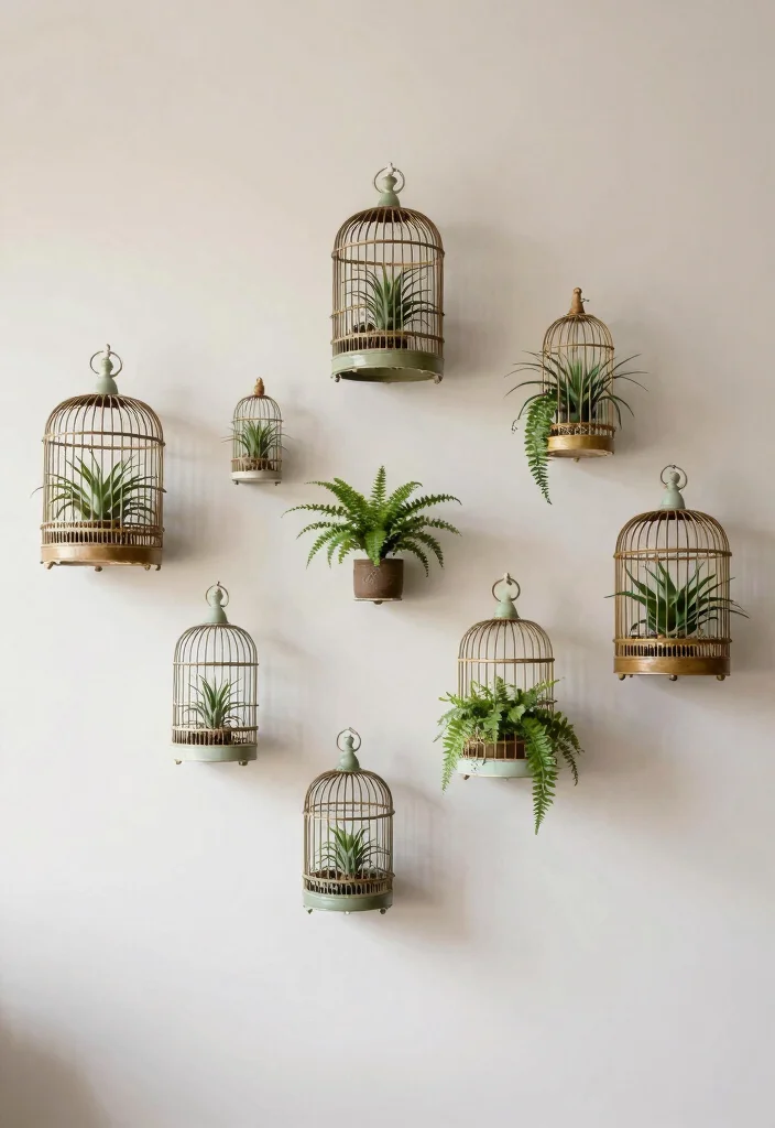 15 Bird Cage Planter Ideas That Turn Vintage Finds Into Decor - 4. Minimalist Wall Art Display 1