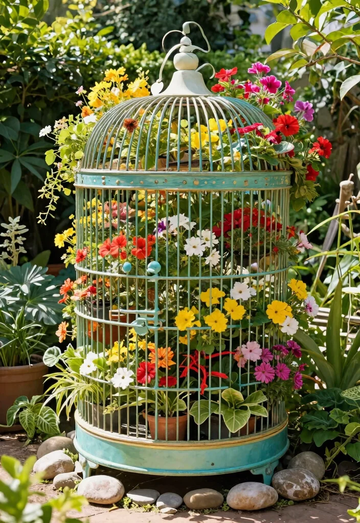 15 Bird Cage Planter Ideas That Turn Vintage Finds Into Decor - 5. Vibrant Outdoor Garden Decor 1