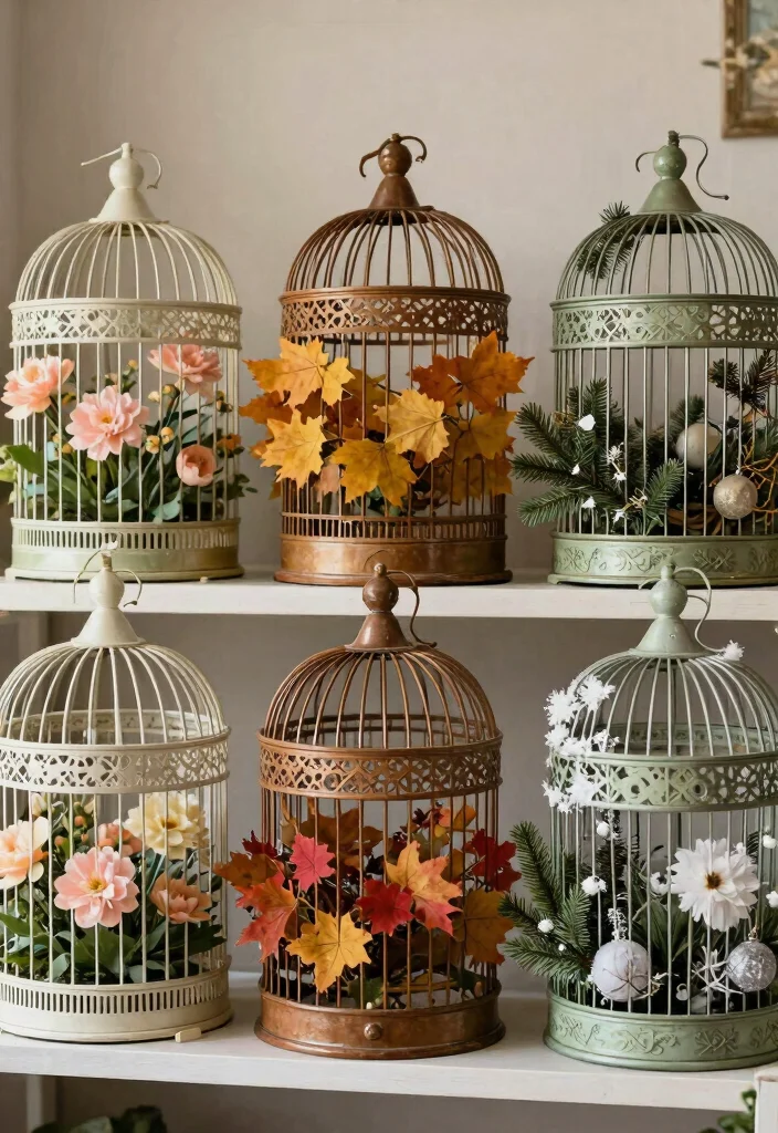 15 Bird Cage Planter Ideas That Turn Vintage Finds Into Decor - 7. Colorful Seasonal Displays 1