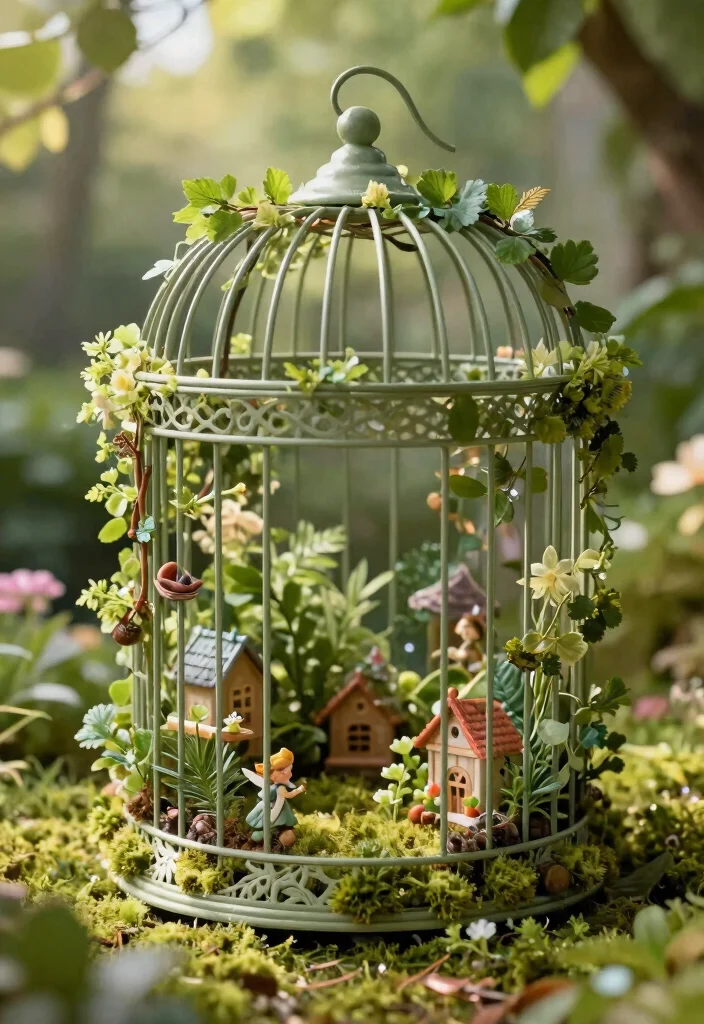 15 Bird Cage Planter Ideas That Turn Vintage Finds Into Decor - 8. Whimsical Fairy Garden 1