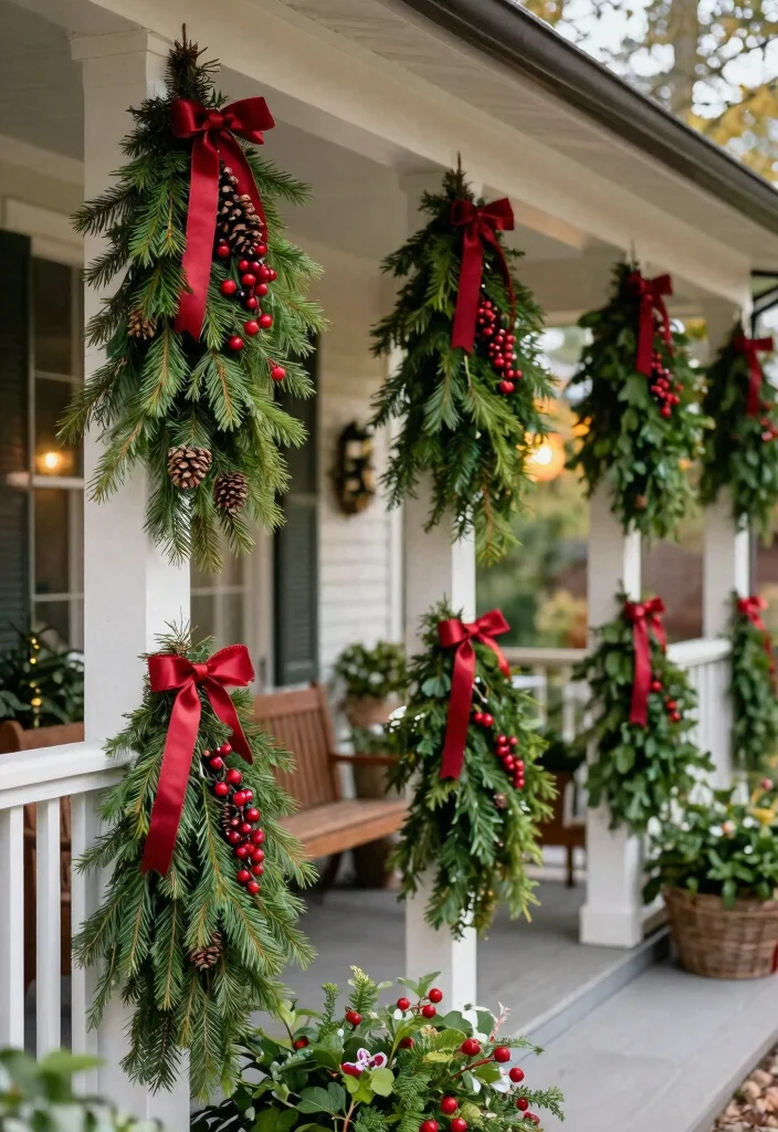 15 Christmas Porch Ideas That Look Expensive on a Budget - 1. Festive Evergreen Swags 1