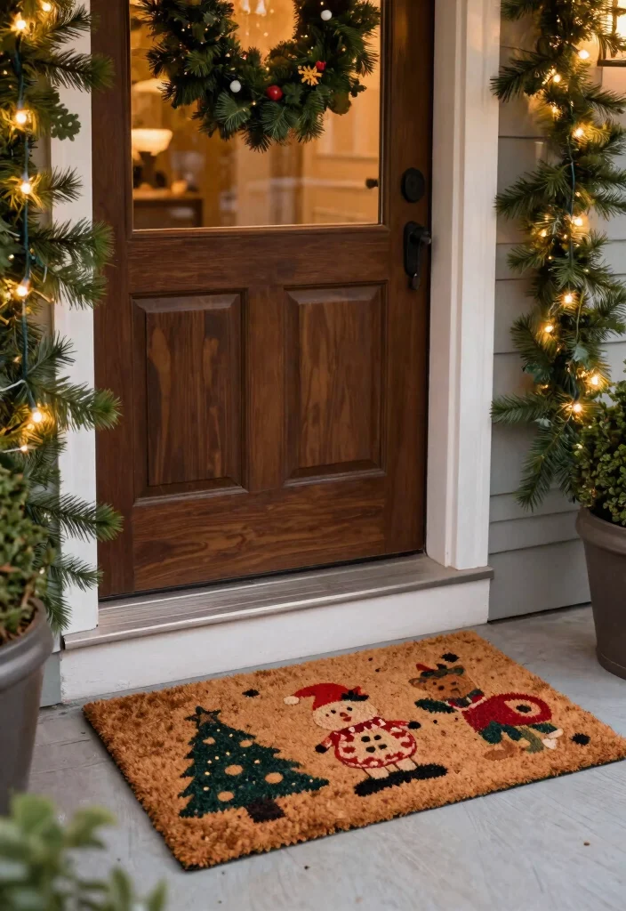 15 Christmas Porch Ideas That Look Expensive on a Budget - 12. Christmas-Themed Doormat 1