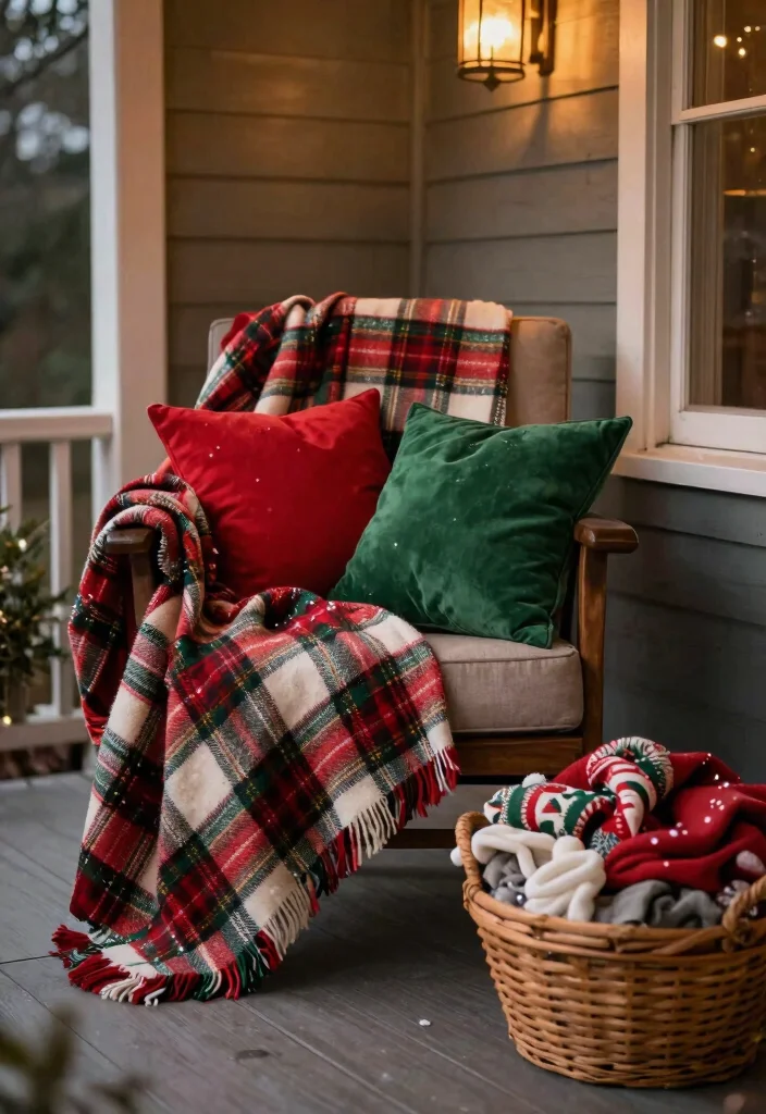 15 Christmas Porch Ideas That Look Expensive on a Budget - 6. Cozy Blankets and Pillows 1