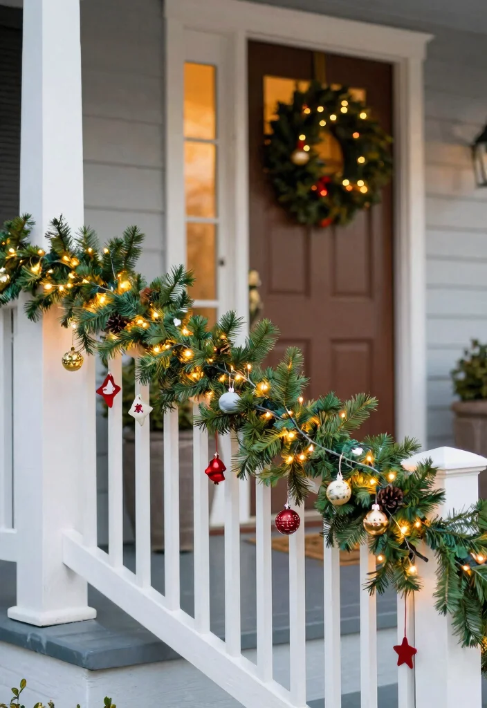 15 Christmas Porch Ideas That Look Expensive on a Budget - 7. Charming Porch Rail Decor 1