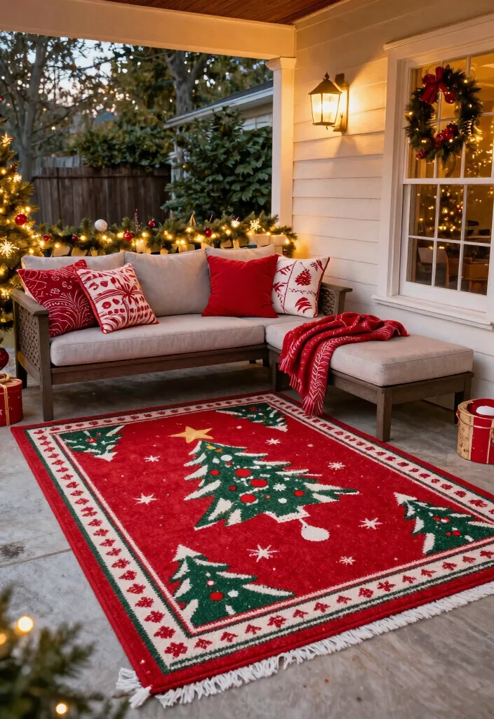 15 Christmas Porch Ideas That Look Expensive on a Budget - 9. Festive Outdoor Rugs 1