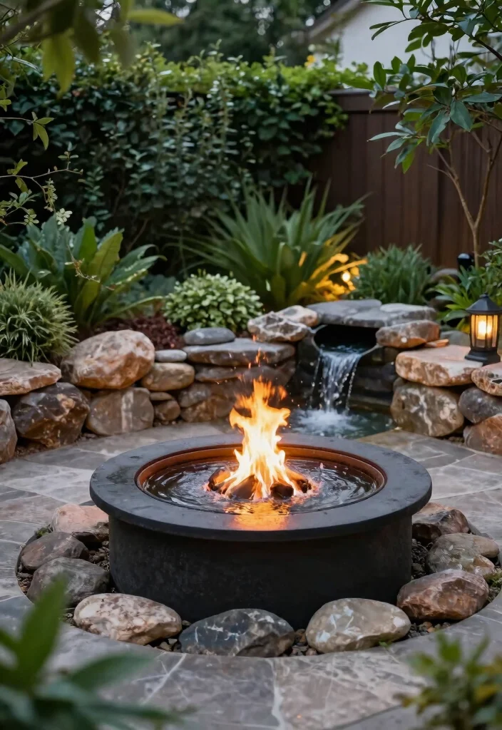 15 Fire Pit Ideas for Small Backyard Spaces That Don't Overwhelm the Yard - 11. Fire Pit with a Water Feature 1