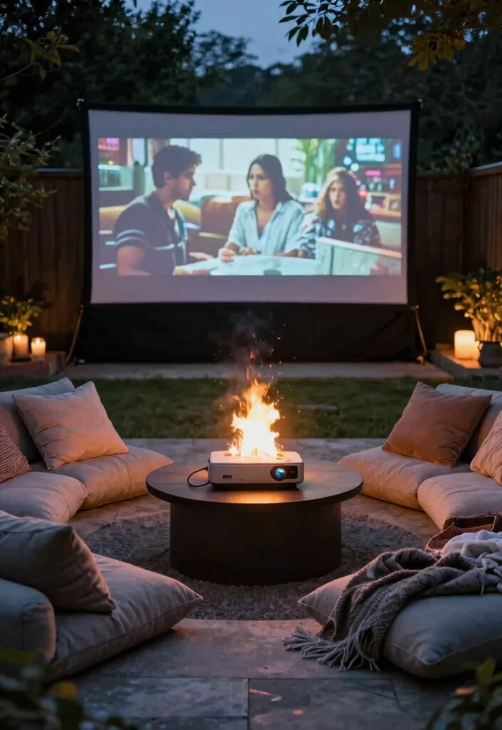 15 Fire Pit Ideas for Small Backyard Spaces That Don't Overwhelm the Yard - 15. Fire Pit with Outdoor Movie Setup 1