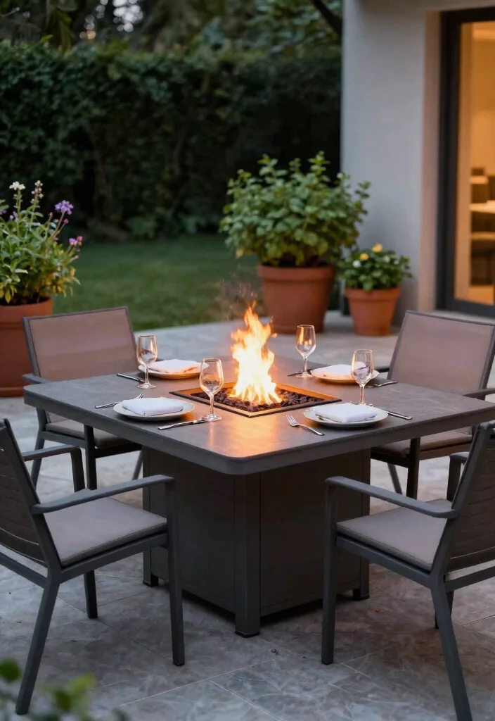 15 Fire Pit Ideas for Small Backyard Spaces That Don't Overwhelm the Yard - 3. Patio Dining Fire Pit Table 1