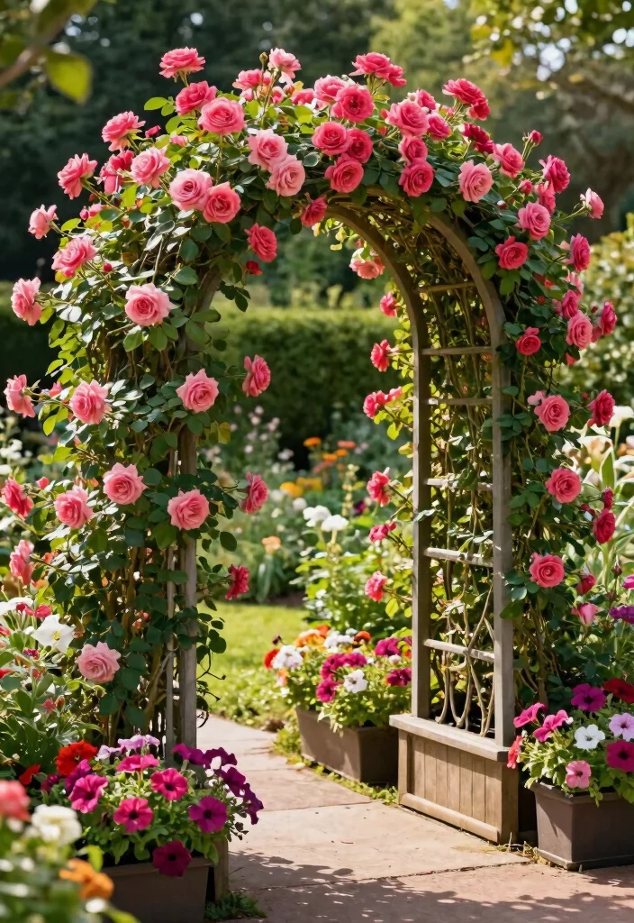 15 Flower Trellis Ideas That Actually Support Heavy Blooms - 11. Garden Arch with Integrated Planters 1