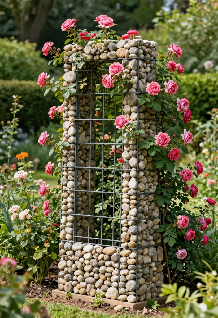 15 Flower Trellis Ideas That Actually Support Heavy Blooms - 6. Elegant Gabion Trellis 1