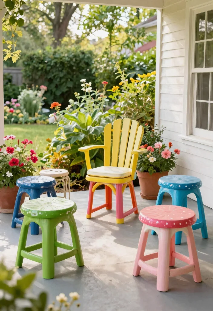 15 Front Porch Chairs That Endure Weather Without Fading - 15. Charming Garden Stool Chair 1