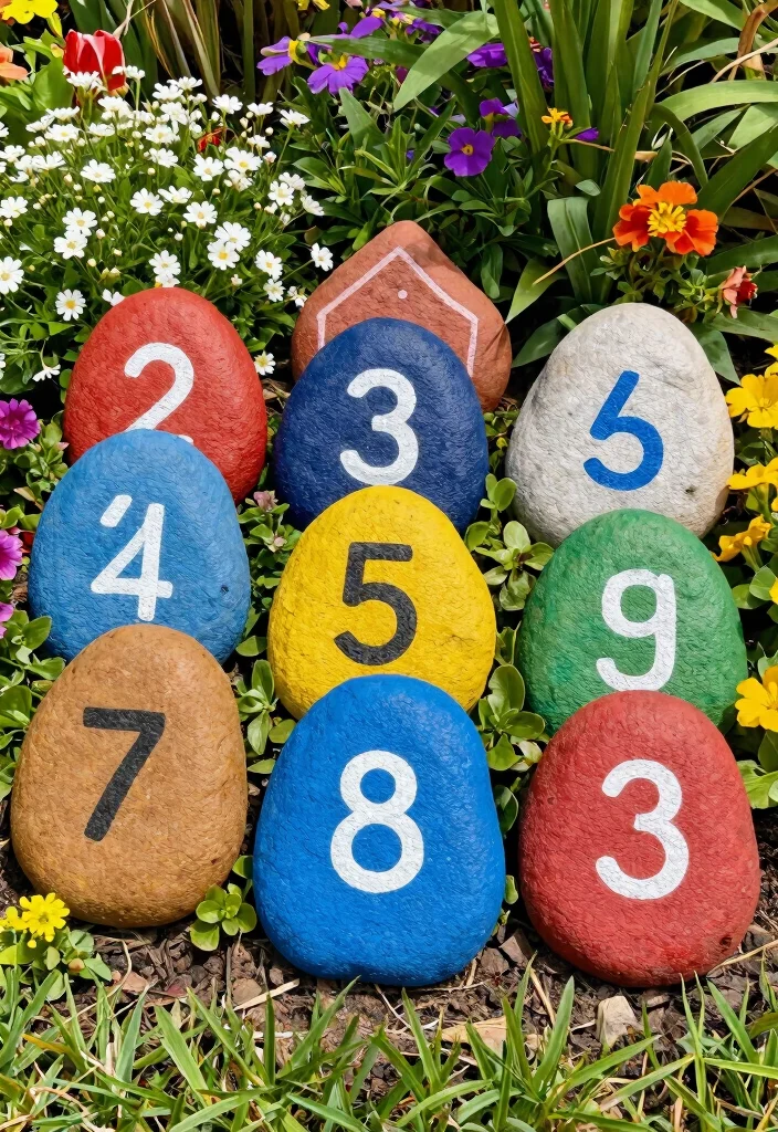 15 House Numbers Ideas Outdoor That Show Up From the Street - 11. Painted Rocks 1
