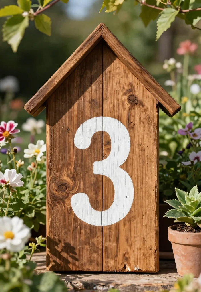 15 House Numbers Ideas Outdoor That Show Up From the Street - 2. Rustic Wooden Charm 1