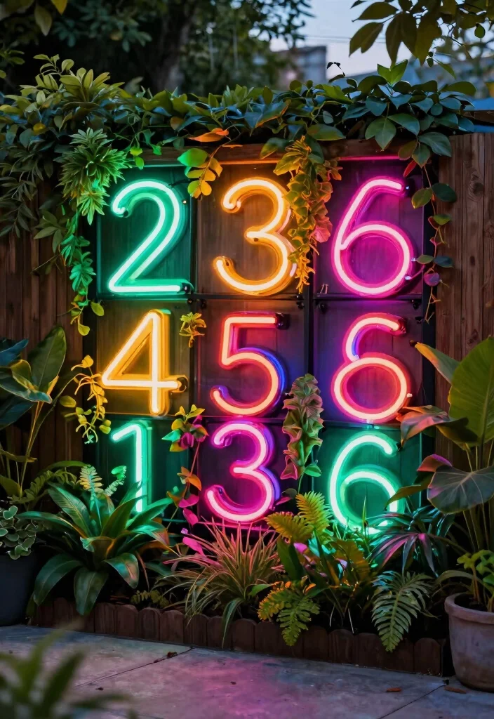 15 House Numbers Ideas Outdoor That Show Up From the Street - 5. Neon Lights 1