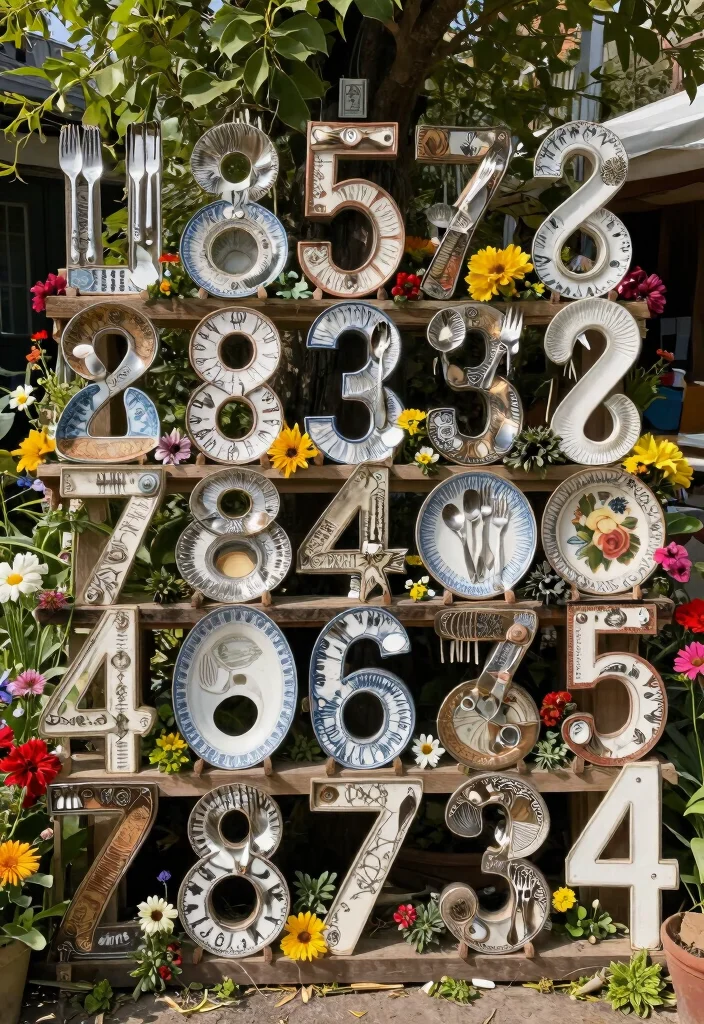15 House Numbers Ideas Outdoor That Show Up From the Street - 7. Upcycled Creativity 1