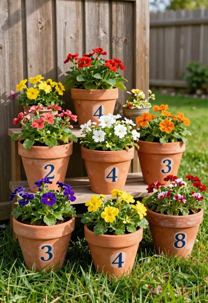 15 House Numbers Ideas Outdoor That Show Up From the Street - 9. DIY Terracotta Pots 1