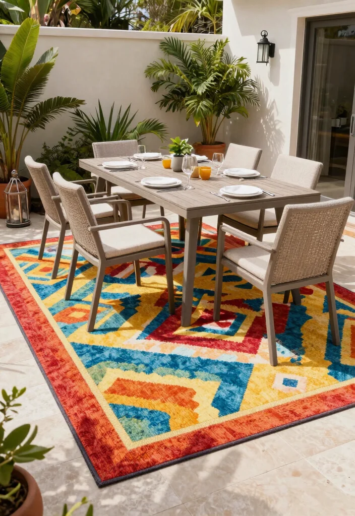 15 Modern Outdoor Decor Ideas That Don't Fade or Rust - 8. Unique Outdoor Rugs 1