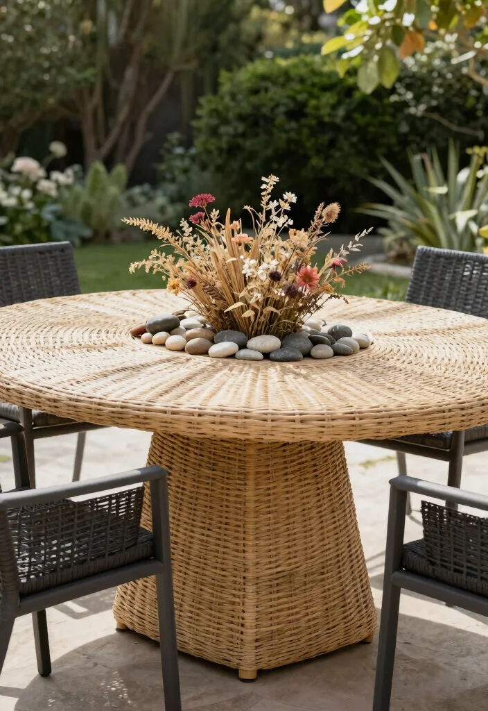 15 Patio Table Decor Ideas That Survive Wind Without Tipping - 1. Woven Seagrass Centerpieces 1