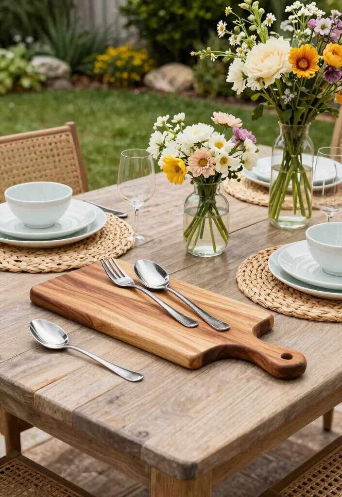 15 Patio Table Decor Ideas That Survive Wind Without Tipping - 13. Mixed Material Table Settings 1