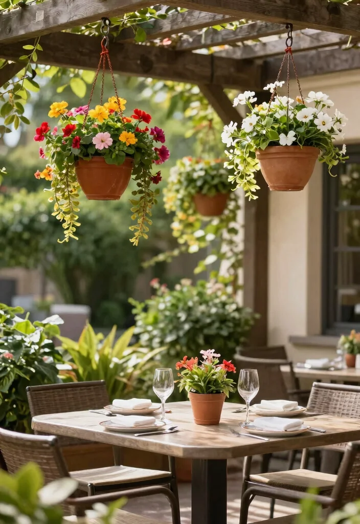 15 Patio Table Decor Ideas That Survive Wind Without Tipping - 14. Hanging Planters 1