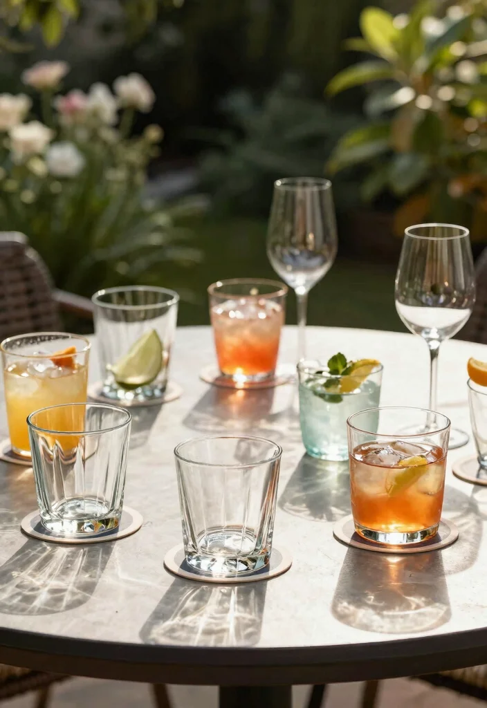 15 Patio Table Decor Ideas That Survive Wind Without Tipping - 4. Sturdy Glassware 1
