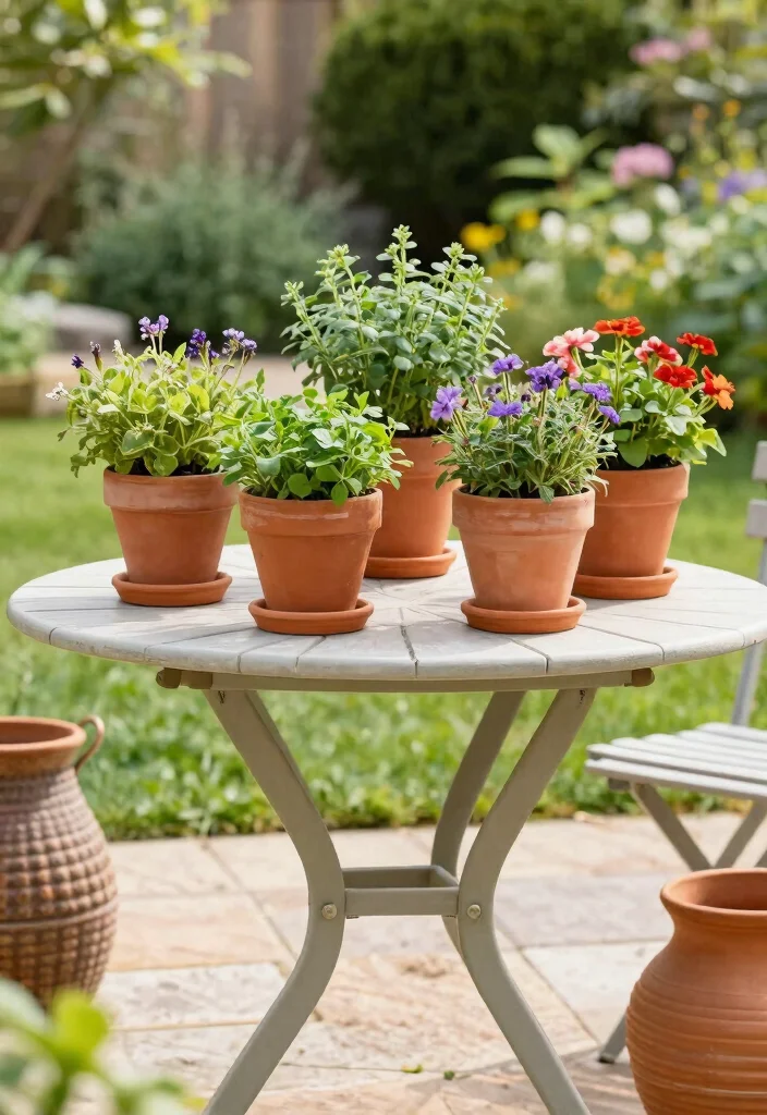 15 Patio Table Decor Ideas That Survive Wind Without Tipping - 5. Terra Cotta Pots as Place Holders 1